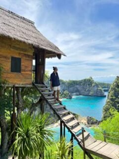 1 day 1 night nusa penida tour package 5 Traditional tree house overlooking the spectacular coastal landscape of Nusa Penida, Bali, Indonesia.